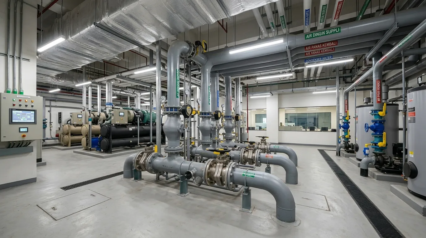 Commercial tower industrial piping and valve system installation
