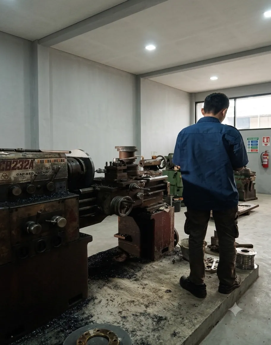 Man standing beside the machine
